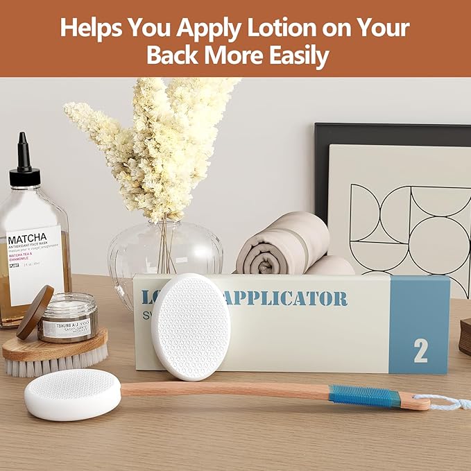 Lotion Applicator for Back and Feet with 2 Replaceable Pads, 17" Back Lotion Applicator for Women, Elderly Apply to Lotion, Suncreen, Cream Medicine, White