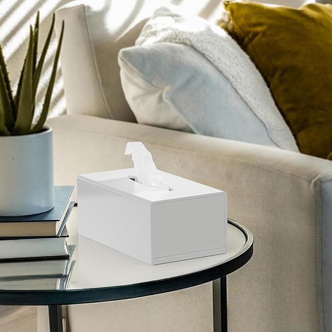 HIIMIEI Tissue Box Cover, Acrylic Tissue Holder Napkin Dispenser for Home Office Restaurant Desk Decor, White Rectangular 9.8x5.1x4.5''