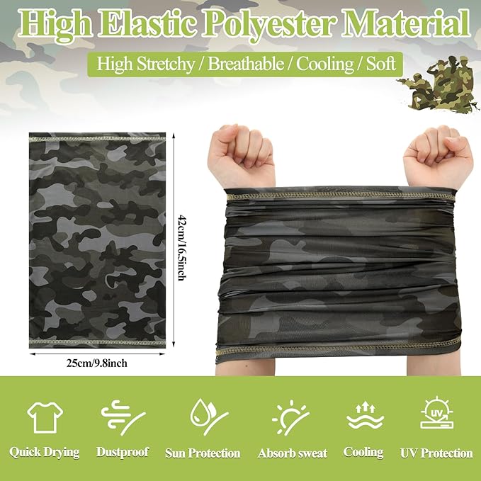 SATINIOR Summer Camo Neck Gaiter UV Protection Cooling Face Mask Sun Hood Bandanas for Men Women Sunscreen Breathable Bandana