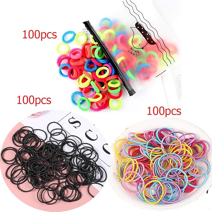 300 Pack Hair Ties BEoffer Baby Toddlers Girls Elastics Hair bands No Damage Black Colorful Small Rubber Bands Ponytail Pigtails Holders Not Harm to Hair (Color A)