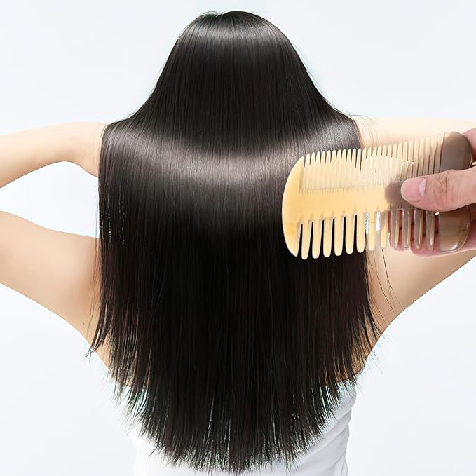 OX Horn Comb - Handmade Double-Sided Wide Tooth Anti-Static Massage Comb for Men & Women