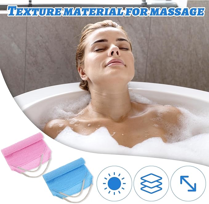 2Pcs Back Scrubber Body Bath Pull Strap Scrubber with Handles Nylon Exfoliating Washcloth Extended Length Washers Stretchable Shower Scrubber for Face Back Cleans Skin Massages Women Men