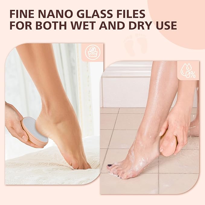 BALUCA Glass Foot File Callus Remover for Feet - Nano Glass Foot Scraper Scrubber Dead Skin Removal for Cracked Heels,Professional Pedicure Tool for Home, Salon, and Travel (Apricot)