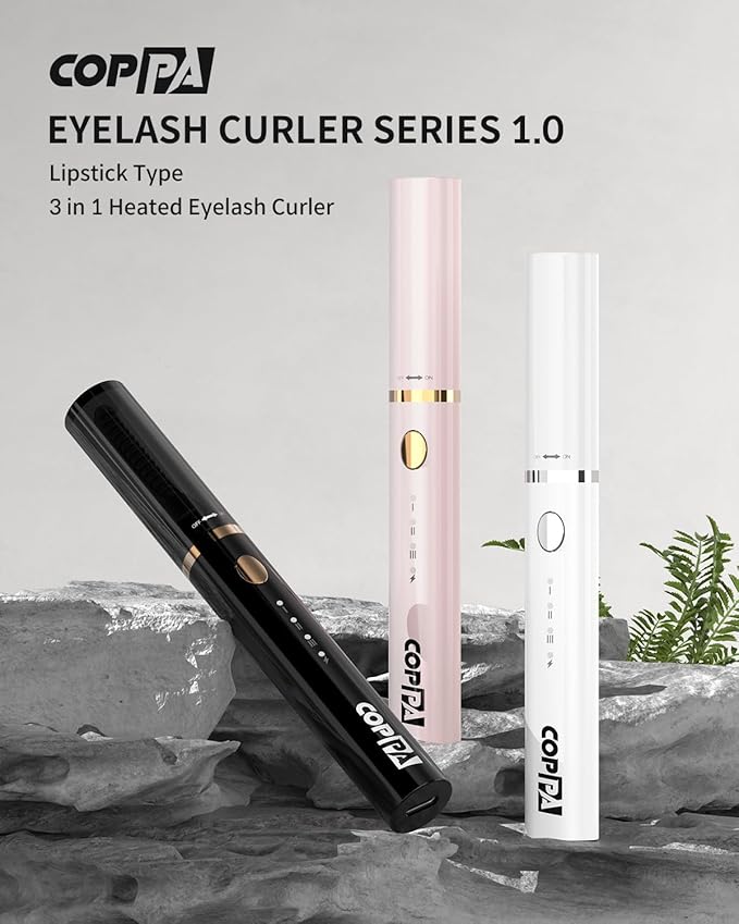 COPPA Electric Lash Curler, LP-1 Lipstick Type 3-in-1 Heated Eyelash Curler with 3 Brush Heads 3 Curling Modes and 3 Temp & 5s Quick Heat-up, Perfect for Beginners and Makeup Pros, Black