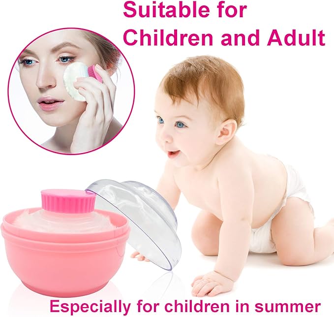 Storage Body Powder Container, Large 3.5" Fluffy Body After-Bath Powder Case, Baby Care Face/Body Villus Powder Puff Box, Makeup Cosmetic Talcum Powder Container with Hand Holder (LightCoral)