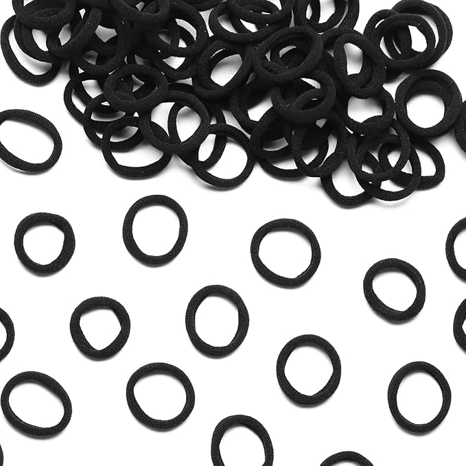 WANBY Hair Ties Mini Seamless Black Hair Bands Soft Elastics Ponytail Holders Hair Ties (100 Pcs)