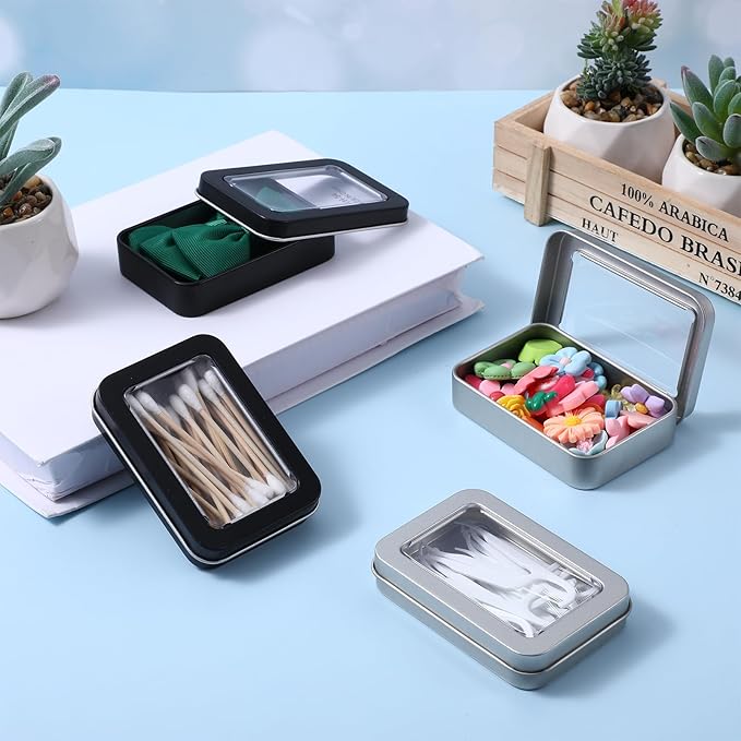 2Pcs Cotton Swab Holder for Travel, Portable Swab Case with Dustproof Lid, Travel Floss Picks Cases for Cotton Swabs Hair Ties Floss(Black)
