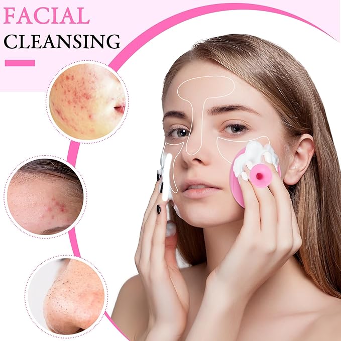 Nuogo 40 Pack Facial Cleansing Brush Face Scrubber Face Exfoliator Exfoliating Brush Soft Silicone Scrubber Handheld Wash Scrub Pad Tool for Deep Cleaning Pore Blackhead Skin Care Women(Pink)