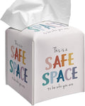 Grace Yonks Cute Tissue Box Cover Square - “This is a Safe Space” Affirmation Design 5.2" PU Leather Holder for Vanity, Desk, or Bathroom Counter - Cube Case for Facial Tissues(019)