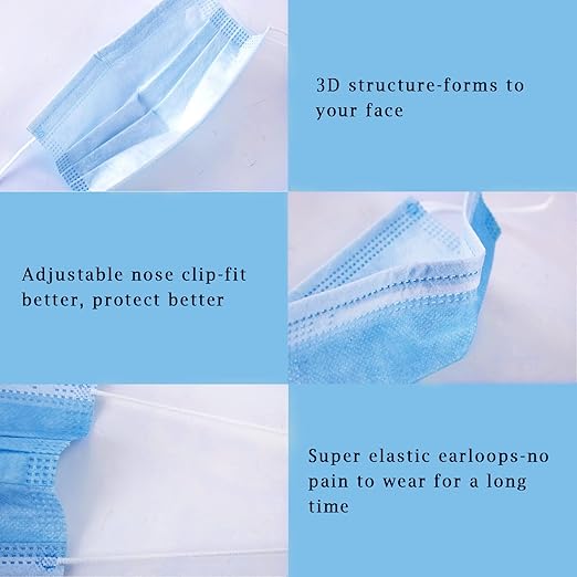 Borje Multicolor Disposable Face Masks 100 Pcs 5 Colors Face Mask 3 Ply Protection Masks