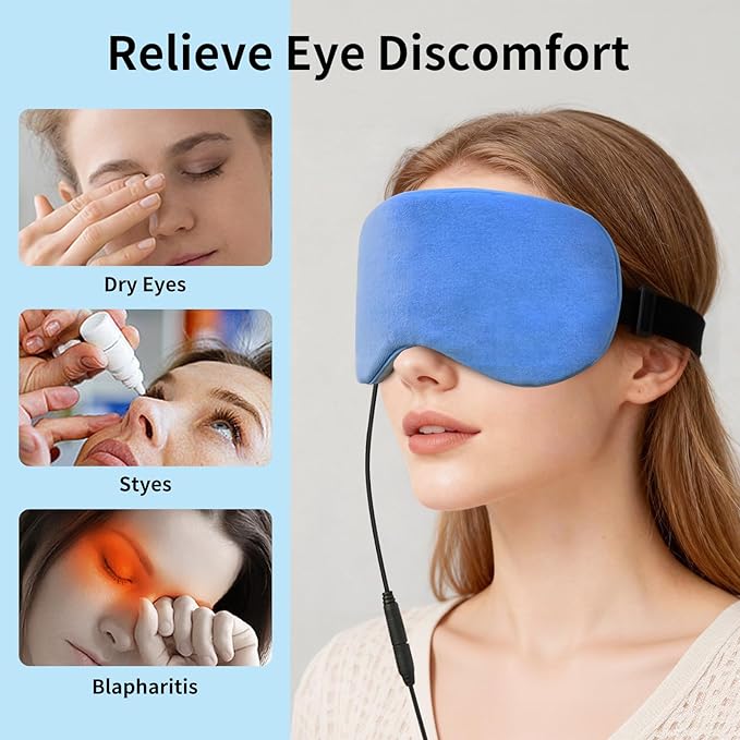 Heated Eye Mask, Warm Eye Compress for Dry Eyes Blepharitis, USB Electric Eye Heating Pad with 3 Temperature & Timer Control, Eye Sleep Mask for Dark Circles and Puffiness Relief
