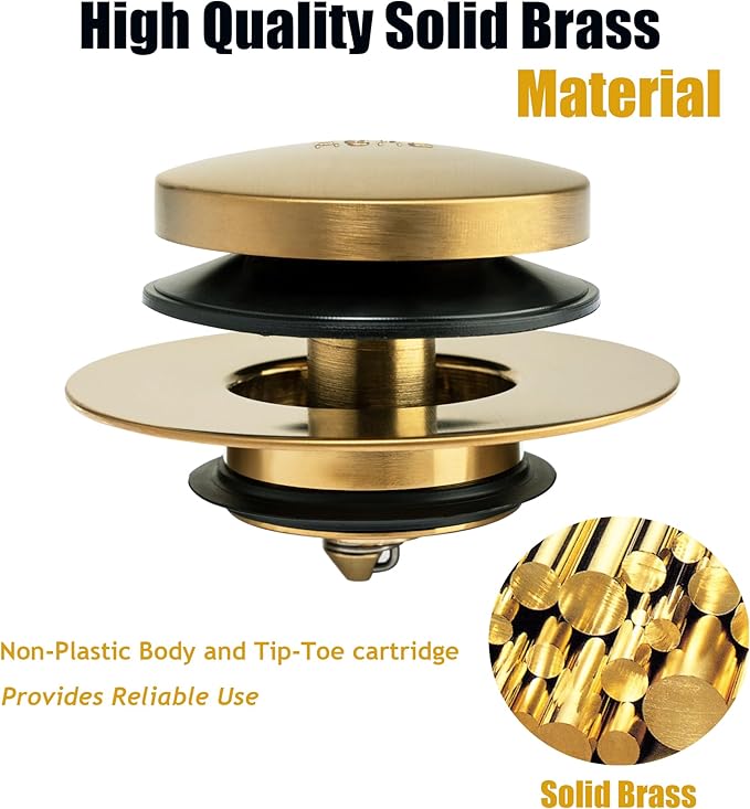 Artiwell Universal Tip Toe Bath Drain Stopper and Cover, Bathtub Drain Stopper, Replaces Lift and Turn, Tip-Toe and Trip Lever Drains for Tub, EZ Installation and Clearing (Brushed Gold)