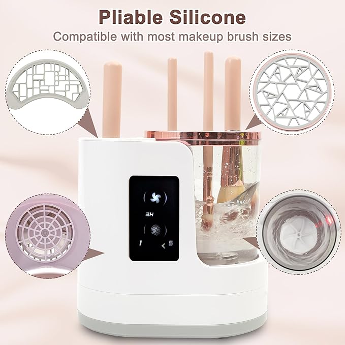 Electric Makeup Brush Cleaner Machine With Makeup Brush Dryer, Automatic Spinning Cosmetic Brushes Cleaner Tool Fit for All Size Makeup Brush with Makeup Brush Cleaning Mat