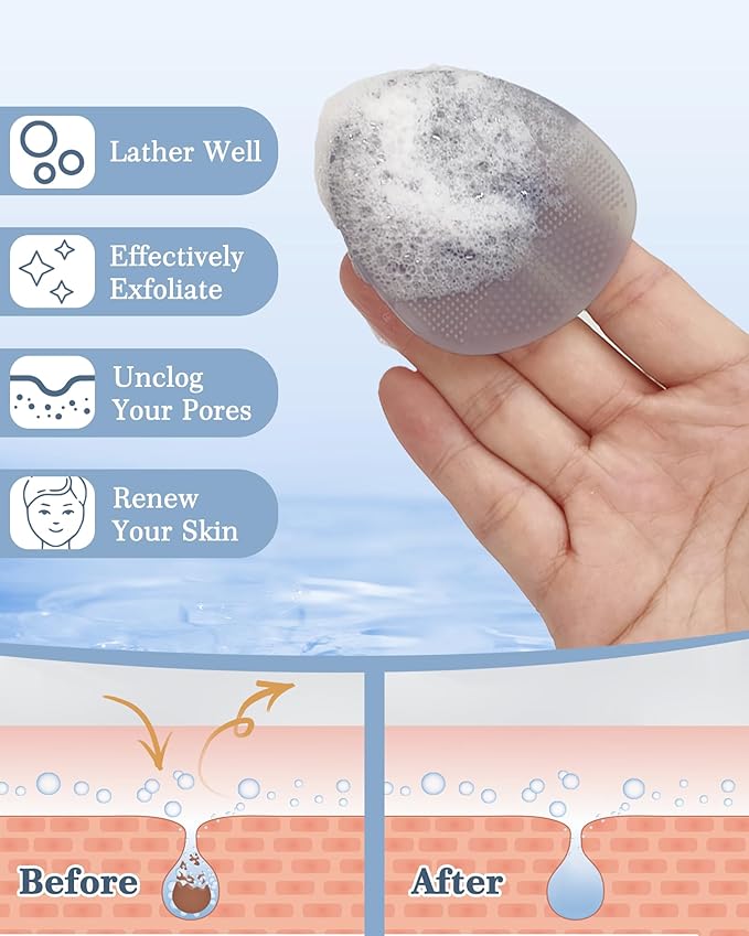 Manmihealth Silicone Back Scrubber & Soft Shower Brush, Silicone Scalp Massager, Toe Cleaning Brush Set 8 PCS, Body Foot Scrubber & Shampoo Brush Combination, with 4 Free Hooks (Style 1 Gray)