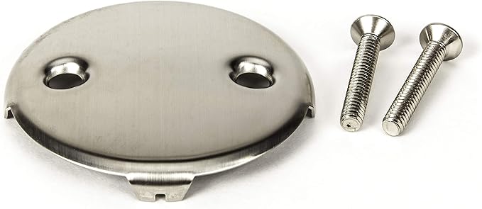 PF WaterWorks PF0965-BNUniversal Bath Tub/Bathtub Drain Double/Two (2) Hole Overflow Face Plate with Matching ScrewBrushed Nickel
