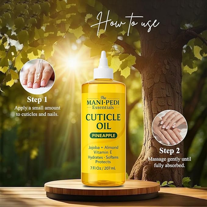 Professional Cuticle Oil Refill/Bulk Pack with precision nozzle for easy refilling (Pineapple) - 7 Fl Oz. Nail Tech Supplies for Nourished Nails & Cuticles with Jojoba Oil, Vitamin E & Almond Oil