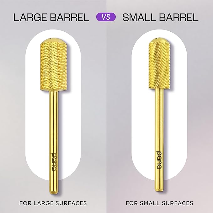 PANA 3/32" Small Smooth Round Top Safety Carbide Nail Drill Bit for Gel Polish & Acrylic Removal Nail Salon Manicure Pedicure Electric File Tools (Small Barrel - Gold, Extra Fine)