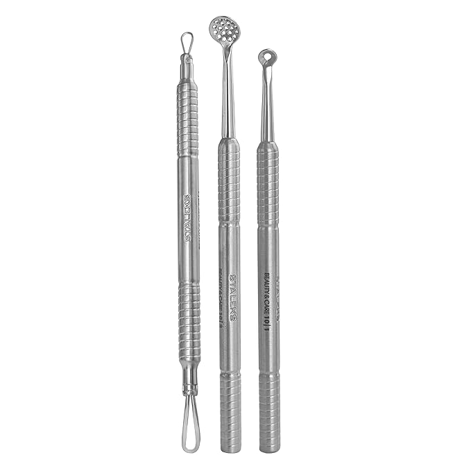 STALEKS Beauty & Care Pimple Popper Tool Kit – Blackhead Remover Tools for Mechanical Cleansing – Pimple Extractor & Comedone Extractor in a 3Pc Stainless Steel Acne Tools Set