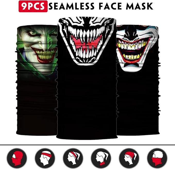 Venswell Neck Gaiter Face Mask Men Women,Seamless Bandana Rave Face Cover Scarf Mask,Balaclava,Headband, Head Wrap,Headwear