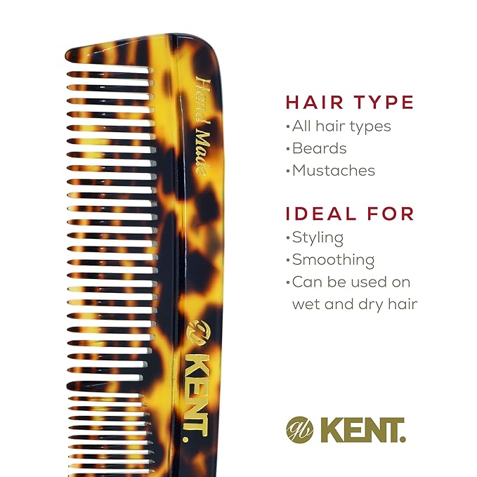 KENT Hair Comb for Men, Handmade Pocket Comb, Fine and Wide Tooth Hair Comb for Grooming and Styling, Sawcut Kent Comb, 2 Pack (Yellow Tokyo)