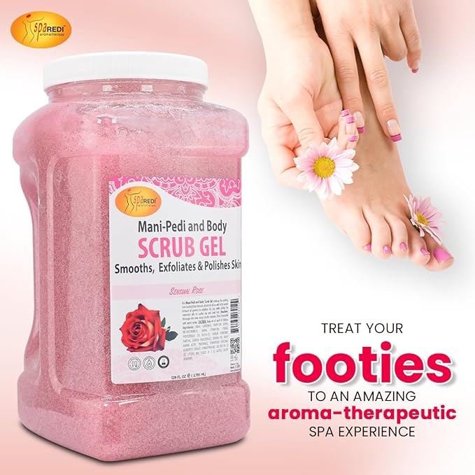 SPA REDI Professional Foot Scrub Gel – Dual-Action Pedicure Treatment | Dual-Action Skin Transformation for Softer, Nourished Feet & Elevated Client Satisfaction (128oz Gallon)