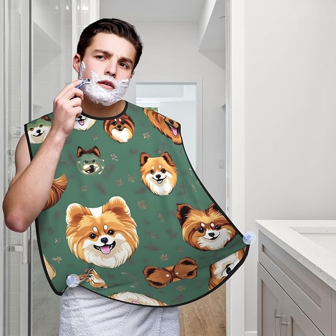 Pomeranians Pattern Print Beard Bib Apron For Men, Beard Hair Catcher For Men Shaving Trimming,Beard Cape Cloth