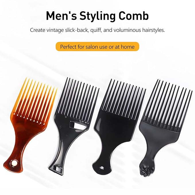 4-Pack Plastic Wide-Tooth Afro Lift Combs for Styling, Detangling, Adding Volume, Suitable for Long, Curly, Thick Hair, Wigs, and Beards - for Men & Women