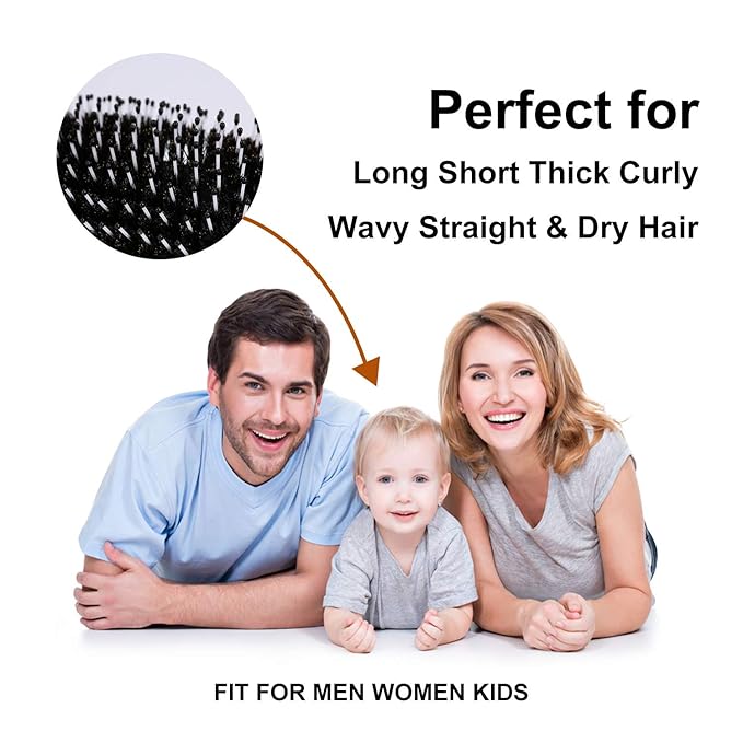 URTHEONE 2Pcs Mini Boar Bristle Hair brush and Small Hairbrush for Thick Curly Thin Long Short Wet or Dry Hair, Mini Detangler, Pocket Brush with Soft Boar Bristles