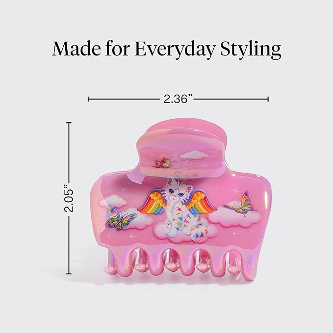 Lisa Frank x Kitsch Medium Cloud Hair Clip for Women - Lightweight & Sturdy Claw Clip with Rounded Edges for Comfortable Hold, Ideal for Half-Up Hairstyles & Low Buns - Angel Kitty