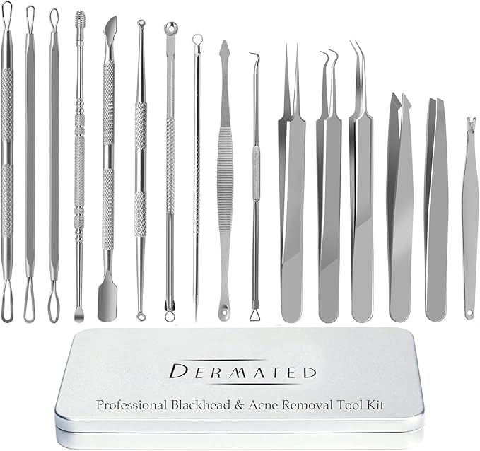 16 Pcs Blackhead Remover Tools 410 Grade Stainless Steel | Pimple Popper Tool Kit | Stainless Steel Professional Pimple Extractor Tool Kit for Blackheads, Comdone, Acne, Zit, and Whiteheads