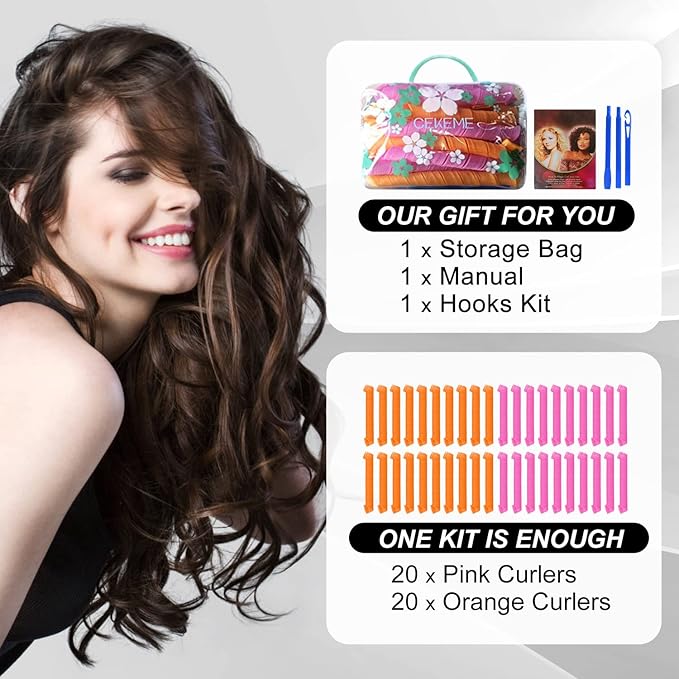 40pcs Heatless Spiral Hair Curlers for Long Hair - Heatless Curls Overnight 22inch Magic Hair Rollers No Heat Curlers for Women Kids