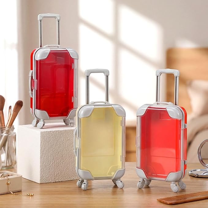 Honeydak 3 Pcs Mini Plastic Suitcase False Eyelashes Tray Luggage Trolley Candy Box Clear Suitcase Packaging Party Box for Jewelry Cosmetic Hairpins Storage(Warm Color,4.7 x 2.8 x 1.3 Inch)