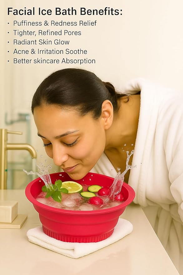 Ice Bowl for Face – Reusable Collapsible Cold Plunge Skincare Set, Face Ice Mold for Puffiness Relief, Skin Tightening, Redness & Glowing Skin Routine Bonus : Facial Scrubber