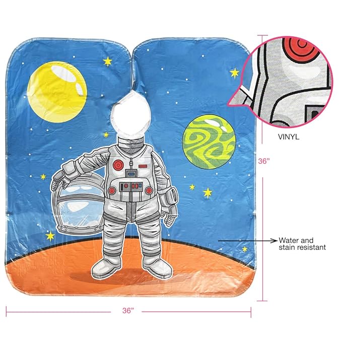 Betty Dain (2-Pack Princess & Astronaut Vinyl Kid's Capes - 36" W x 36" L - Water and Stain Resistant Vinyl, Machine Washable, Touch and Close Fastener, Perfect Size for Children