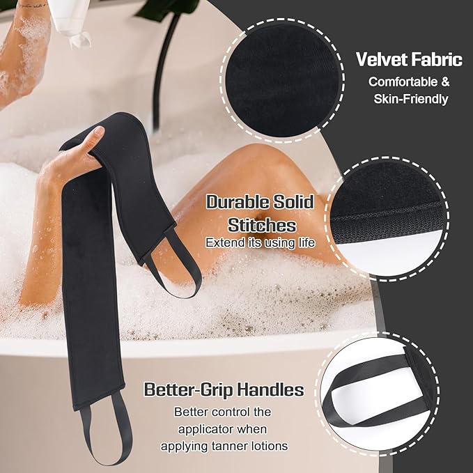 Lotion Applicator Set for Back & Body 18.3” Foldable Application Roller with 2 Reusable Rollers Back Applicator Strip with Hooks Apply Lotion Cream Ointment Self Tanner for Elderly Seniors (Black)