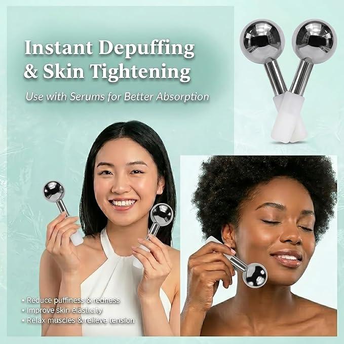 316 Stainless Steel Facial Massage Tools – Ice Globes for Facials – Deep Cooling Cold Globes for Facials – Unbreakable Cooling Globes for Face with Hot & Cold Dual-Therapy Relief.