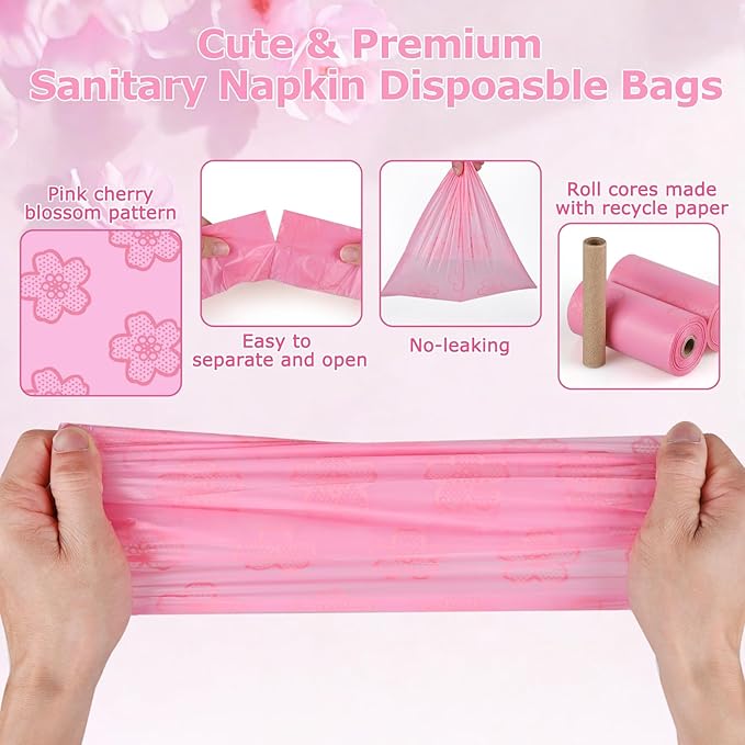 300PCS Cherry Blossom Scented Sanitary Napkin Disposal Bags, Pink Disposable Sanitary Bag Personal Care Disposal for Tampons Trash Bag, Disposable Mini Bags for Women Privacy Handling Bag Diaper Sack