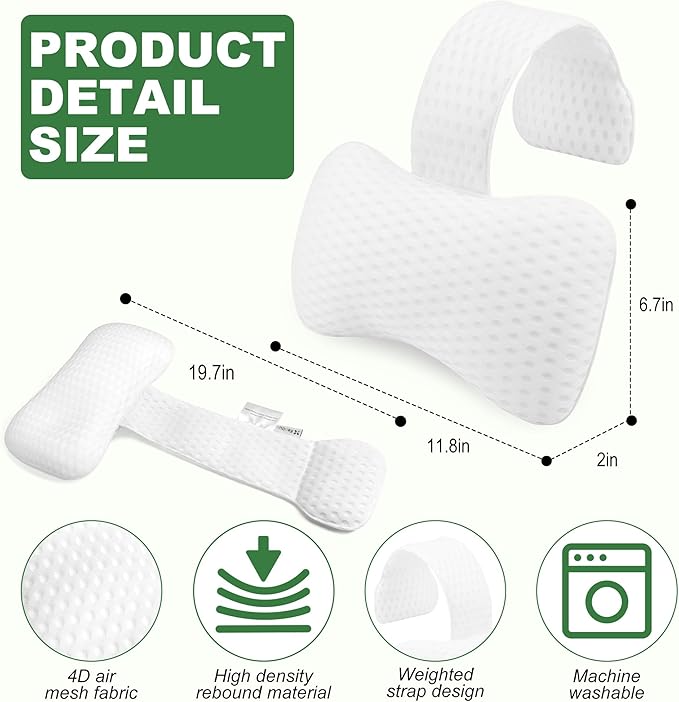 Hot Tub Pillow for Outdoor（2-Pack）, Universal Spa Headrest Pillow for Bathtub, Lounge Chair Pillow, Universal Head and Neck Support Bath Pillow with Adjustable Strap