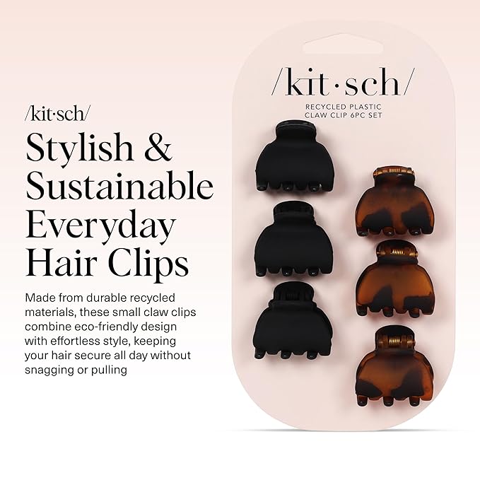 Kitsch Mini Claw Clips for Women - Stylish Small Hair Clips for Kids | Stays In Place Without Pulling or Snagging | Durable & Sturdy Plastic | Ideal Gifts for Women - Tortoise & Black, 6 Pcs