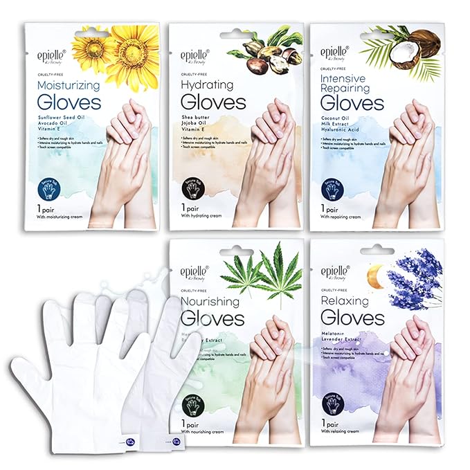 Epielle Assorted Hand Mask 5 Pairs, Deep Moisturizing Gloves for Dry, Rough Skin, Soften with Shea Butter, Self Care Gifts for Women, Spa Kit, Easter Basket Stuffers