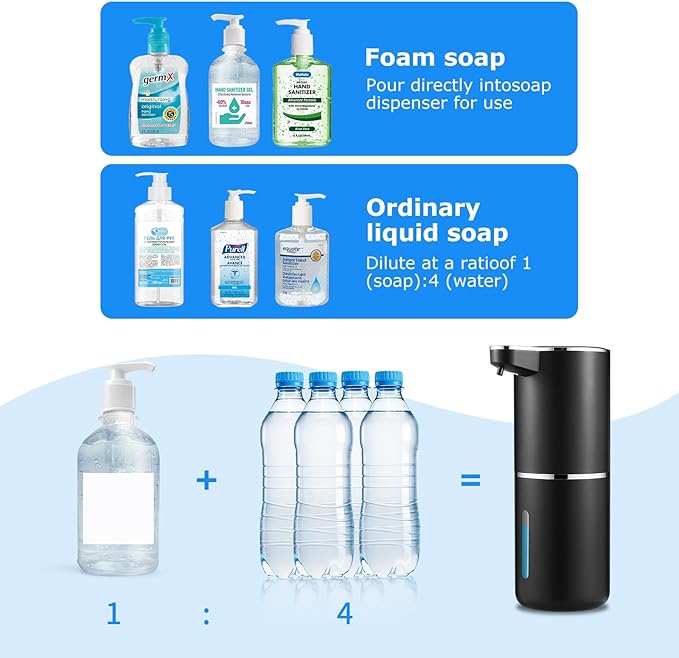 2 Pack Automatic Soap Dispensers,12.8oz/380ml USB Touchless Automatic Foaming Soap Dispenser,Rechargeabled Wall Mounted Smart Soap Dispenser for Bathroom Kitchen Dish Soap(Black)