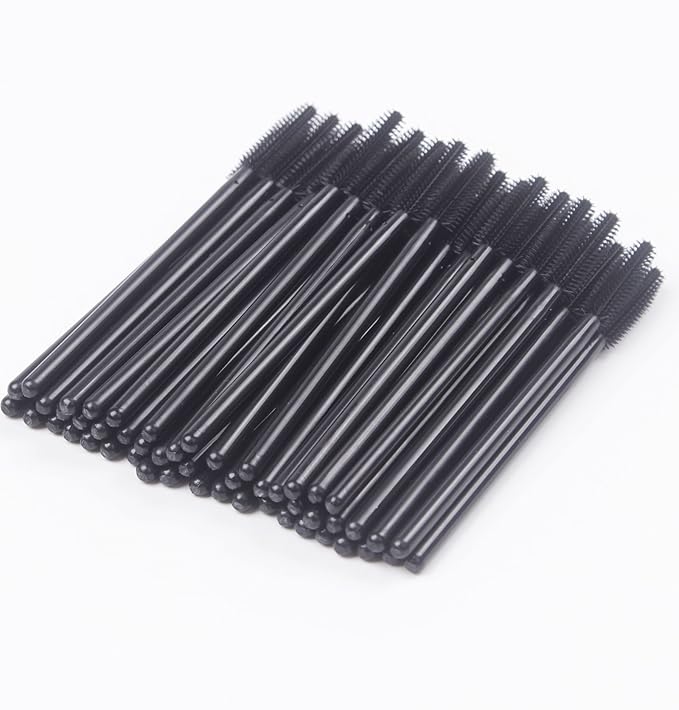 BIHRTC Pack of 100 One-Off Disposable Silicone Eyelash Mascara Brushes Wands Applicator Eyebrow Brush Makeup Tool Kit Set (Tower Shape - Black)