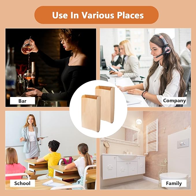 100 PCS Wax Paper Bags, Brown Lawn & Bathroom Tampon Disposal Bags, 7.5 x 10 Inch, Mini, Suitable for Bedroom, Bathroom, Toilet, Living Room