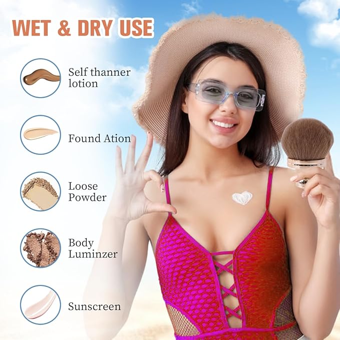 2 Pcs Extra Large Self Tanner Brush 70mm Self Tanning Brush for Body Makeup, Back Tanning Applicator Kabuki Brushes Powder Fondation Bronzer Blending Back Lotion Sunscreen Applicator Stocking Stuffers