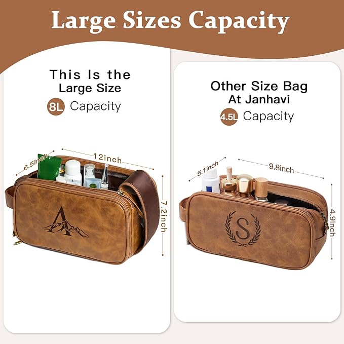 Janhavi Large Personalized Makeup Bag Travel size Toiletries Bag Waterproof, Groomsmen Gifts, Cruise Ship Essentials, Travel Bag Expandable, Men's Accessories Storage, Gift Box for Men (Brown V)