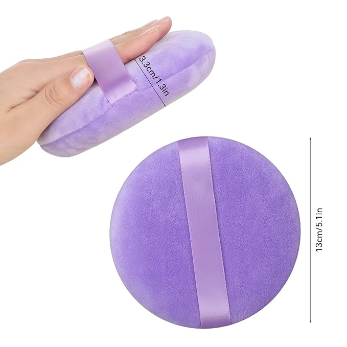 Large Size Powder Puff, 5 Inches Ultra Soft Velour Setting Powder Puffs Washable Round Makeup Sponge Applicator for Face Cleaning, Makeup & Loose Powder, Bath Powder, Body Powder, Foundation Blending