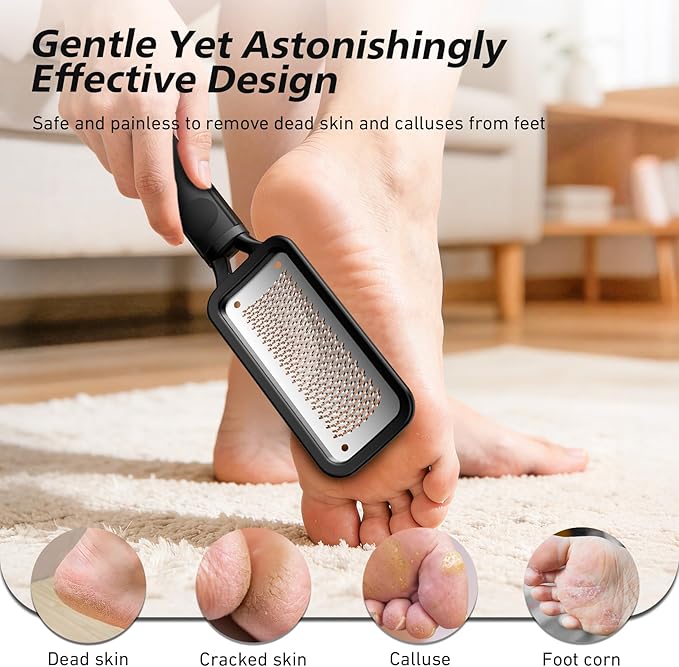 BALUCA Professional Foot File & Callus Remover - Stainless Steel Foot Rasp & Metal Feet Scrubber, Pedicure Tool for Hard Skin & Dead Skin Removal, Cracked Heel Repair for Baby Soft Feet (Black)