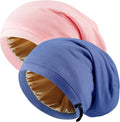2 Pcs Adjustable Silk Hair Bonnet for Sleeping, Satin Lined Sleep Cap for Women and Men, Silk Hair Wrap Slouch Beanie.