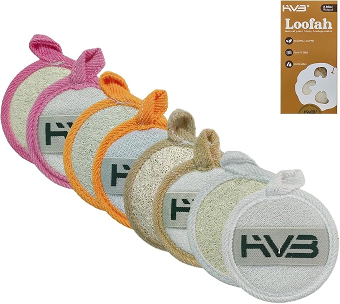 HVB Natural Loofah Exfoliating Facial Sponge. Premium Loofah Facial Brush, Made from Natural loofah, Suitable for Both Men and Women, Designed for Facial Cleansing. Pack of 8 (1 Box)