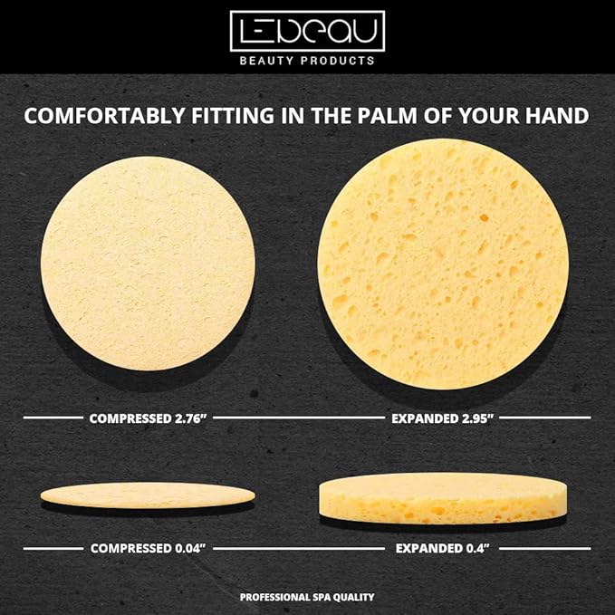 LeBeau Compressed Facial Sponges, Face Sponges for Cleansing, 100% Natural Cellulose Facial Sponge, Professional Spa Quality Face Sponge (50 Counts, Yellow)